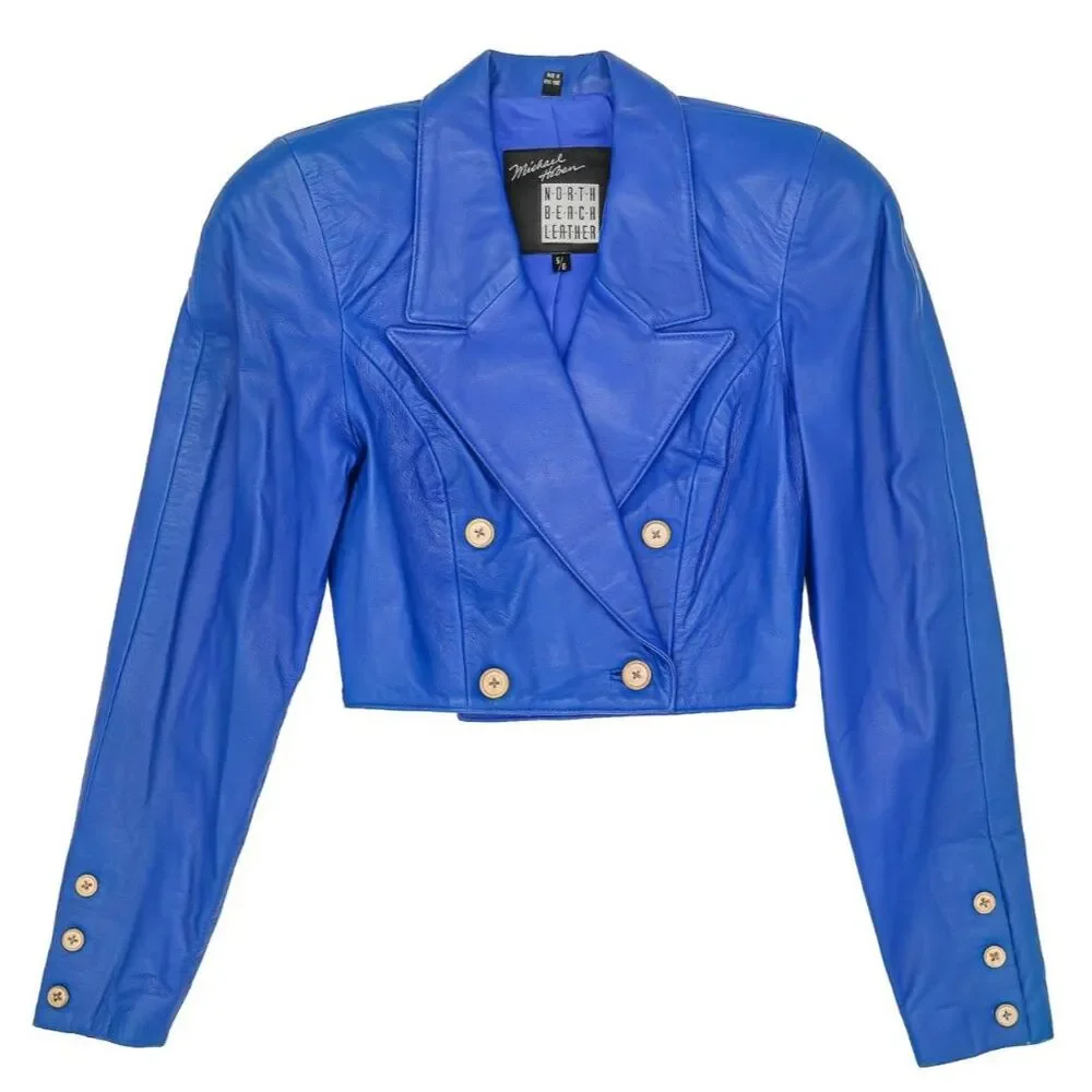 Vintage Michael Hoban North Beach Leather Jacket Size Small Blue